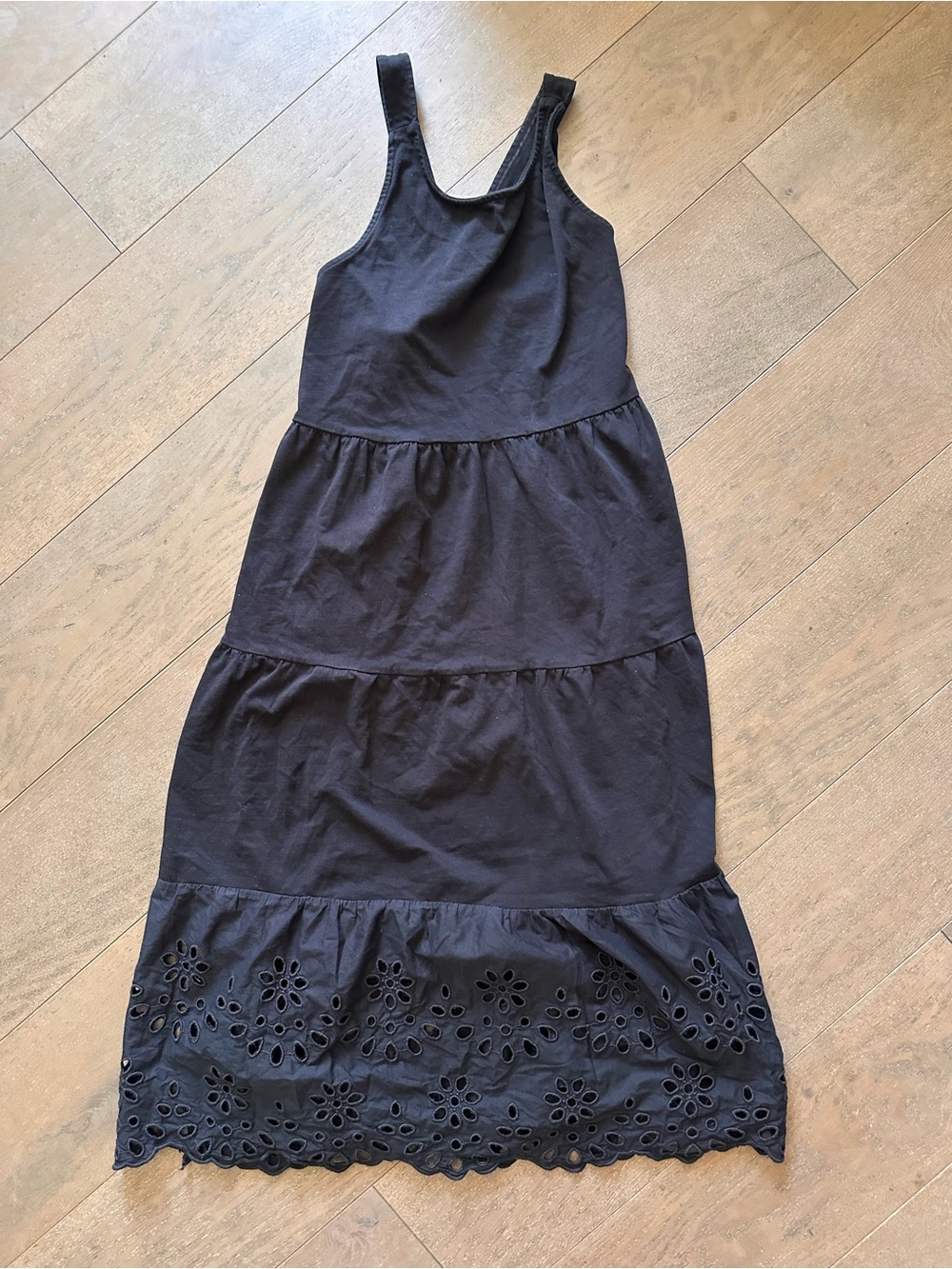 J.Crew Black Eyelet Tiered Maxi Dress